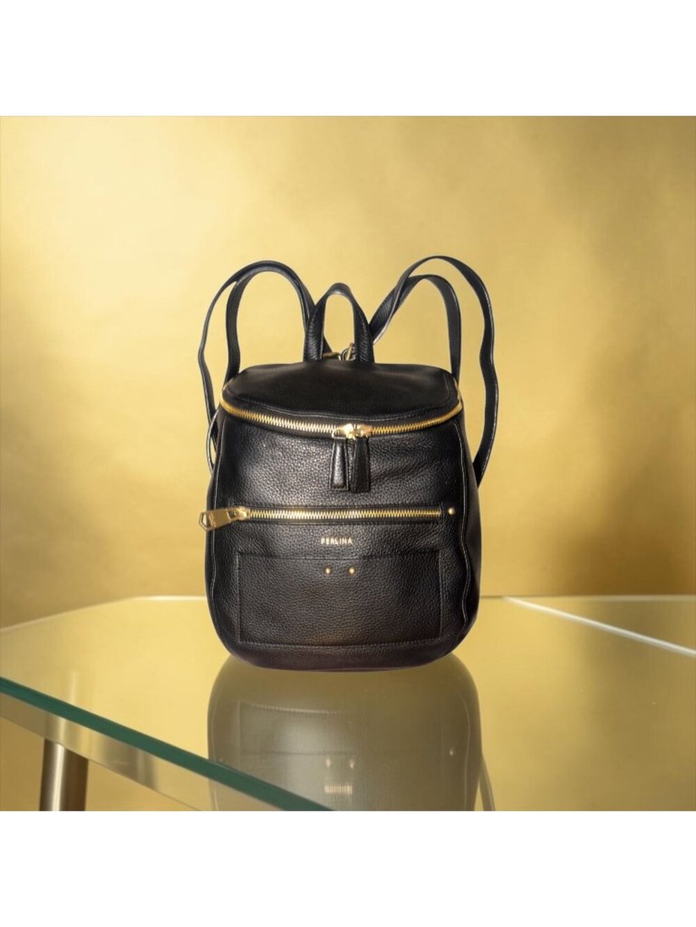 VTG Perlina Backpack Black Pebbled Leather Convertible Side Shoulder Bag Y2K